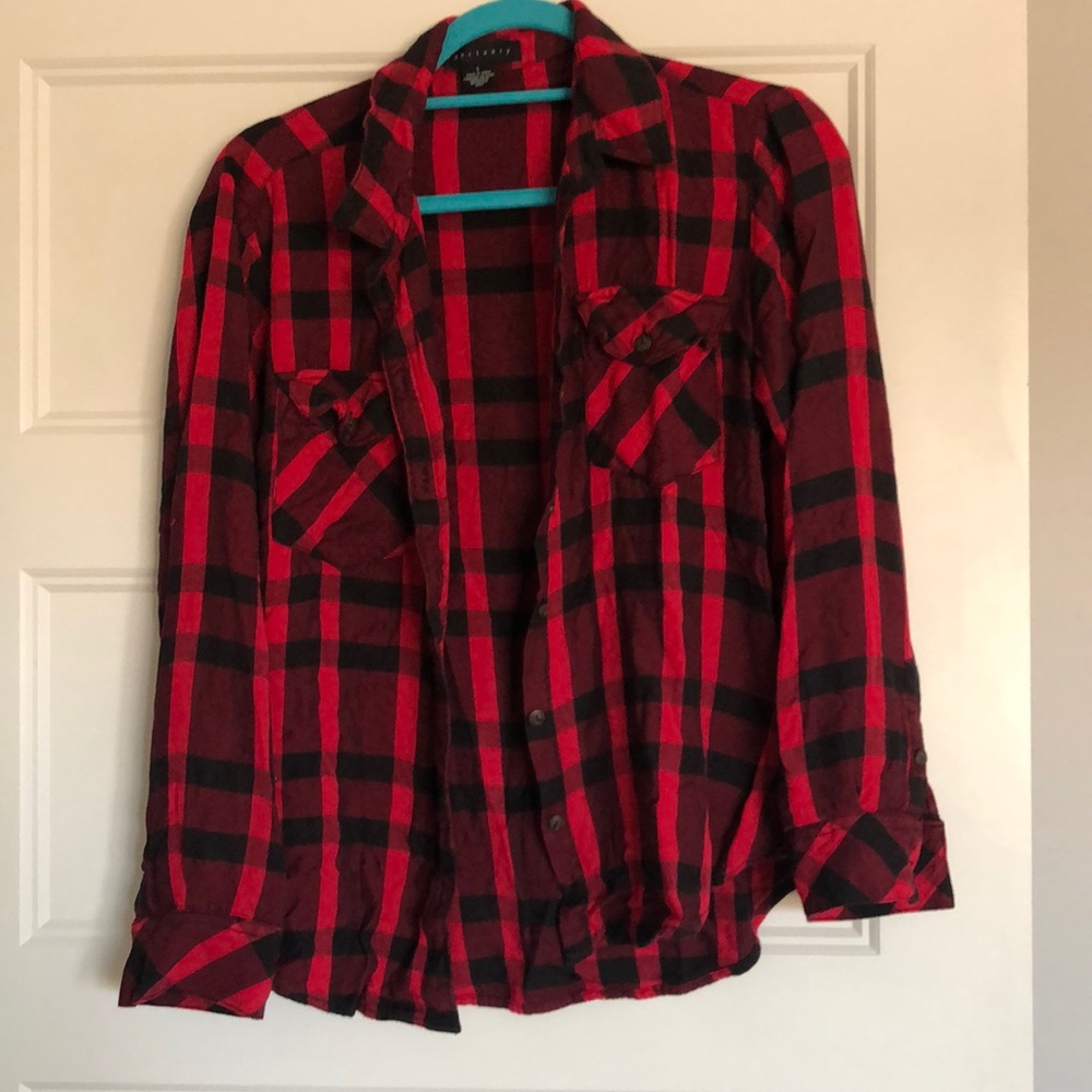 Plaid button up top